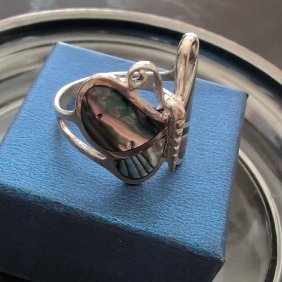 Sterling Silver Butterfly Ring Abalone - Picture 2 of 10